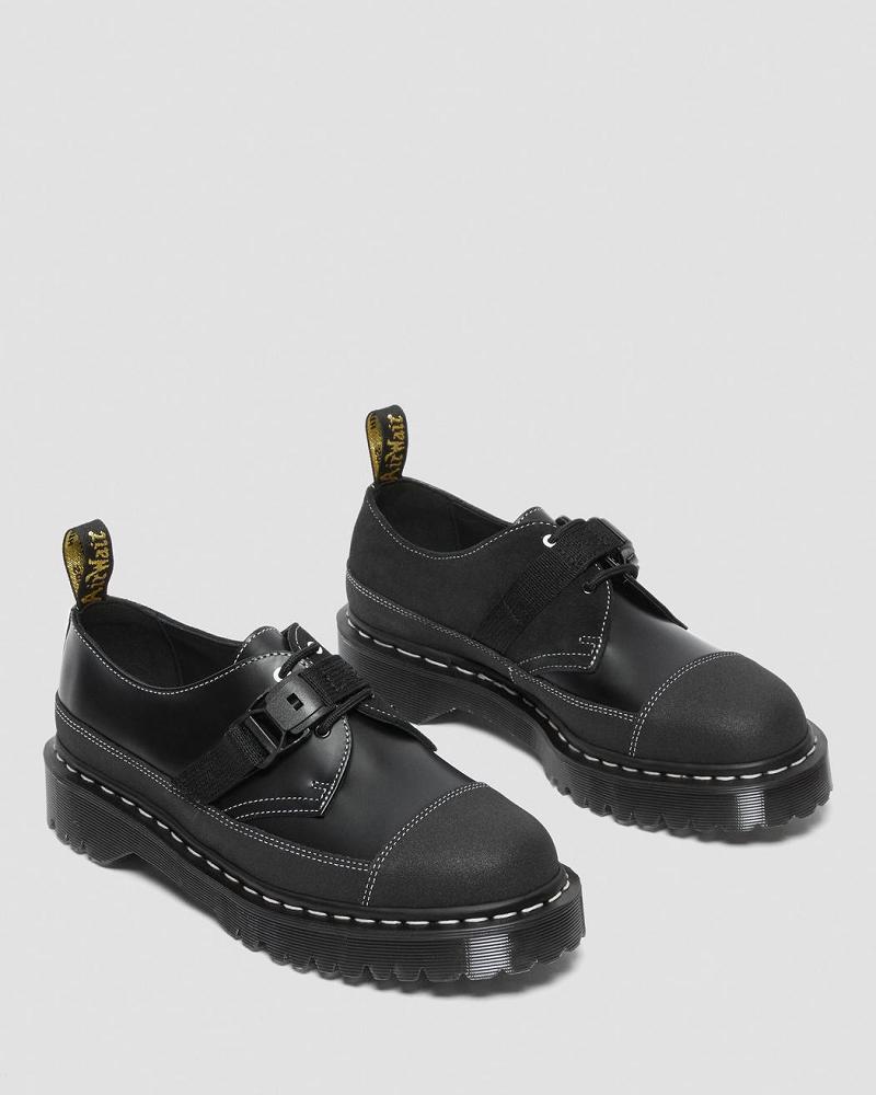 Black Men's Dr Martens 1461 Tech Made in England Buckle Oxfords Shoes | CA 607RVD